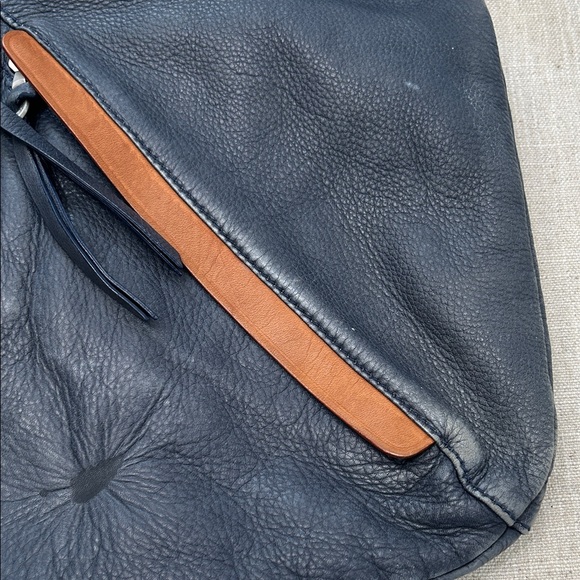 Christopher Kon Crossbody Bag Blue Leather Large Travel Tan Buckles - Picture 13 of 16